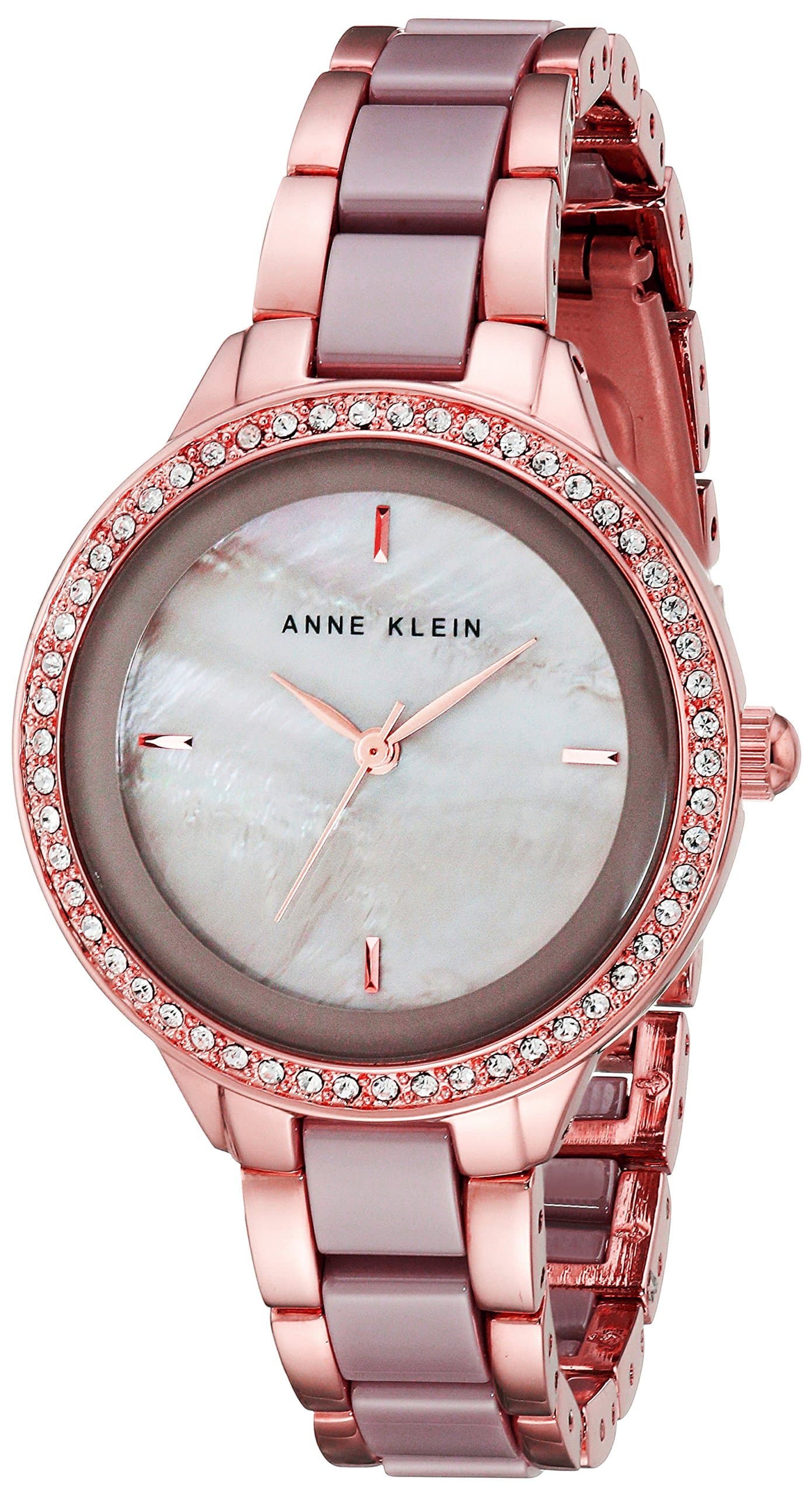 Anne Klein Women's AK/1418RGTP Swarovski Crystal Accented Rose Gold-Tone and Taupe Ceramic Bracelet Watch