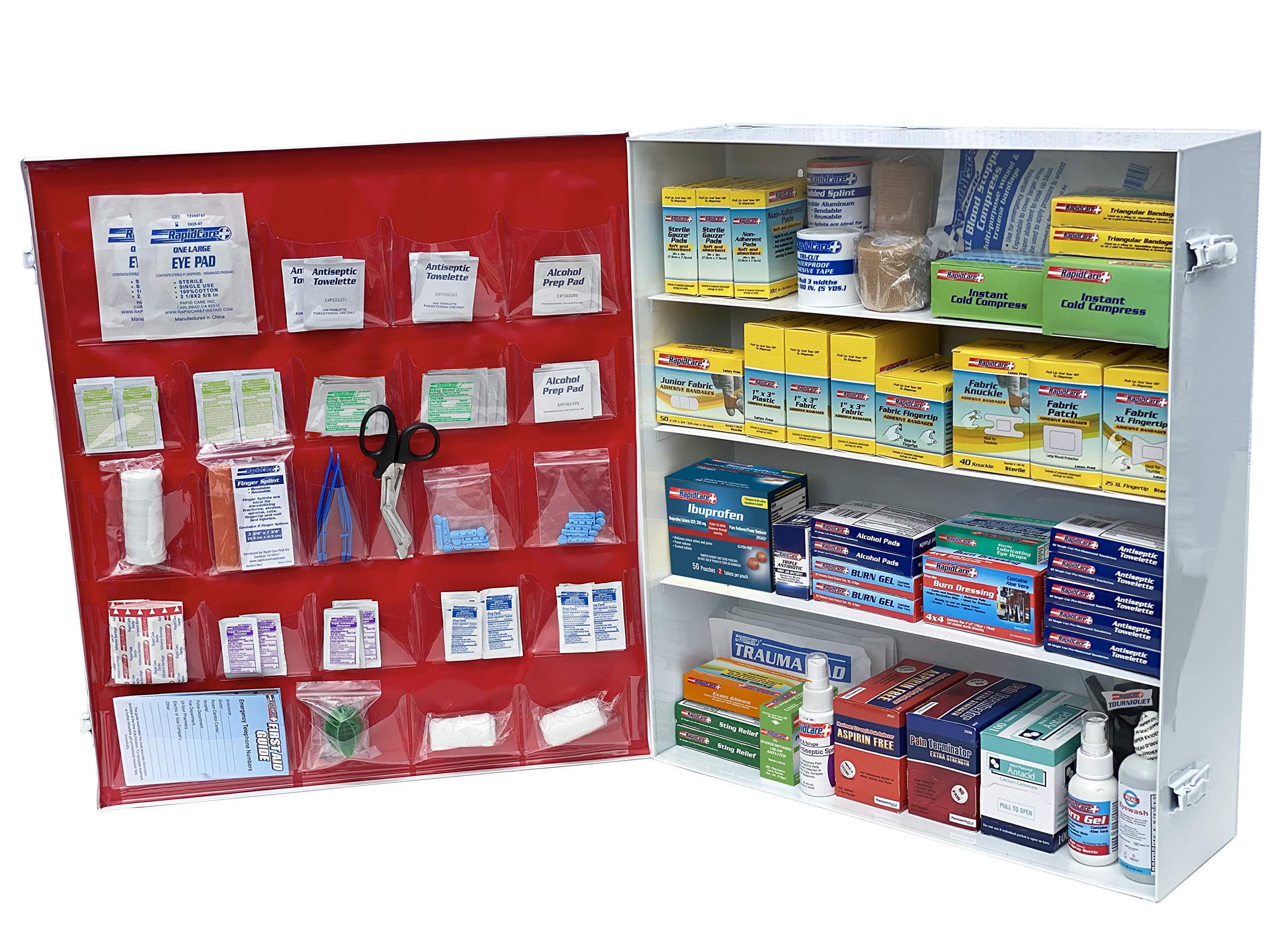 Rapid Care First Aid 865-15-1F 4 Shelf All Purpose Extra Wide First Aid Cabinet / Trauma Center, ANSI 2015 Class B+, Wall Mountable, 1,063 Pieces