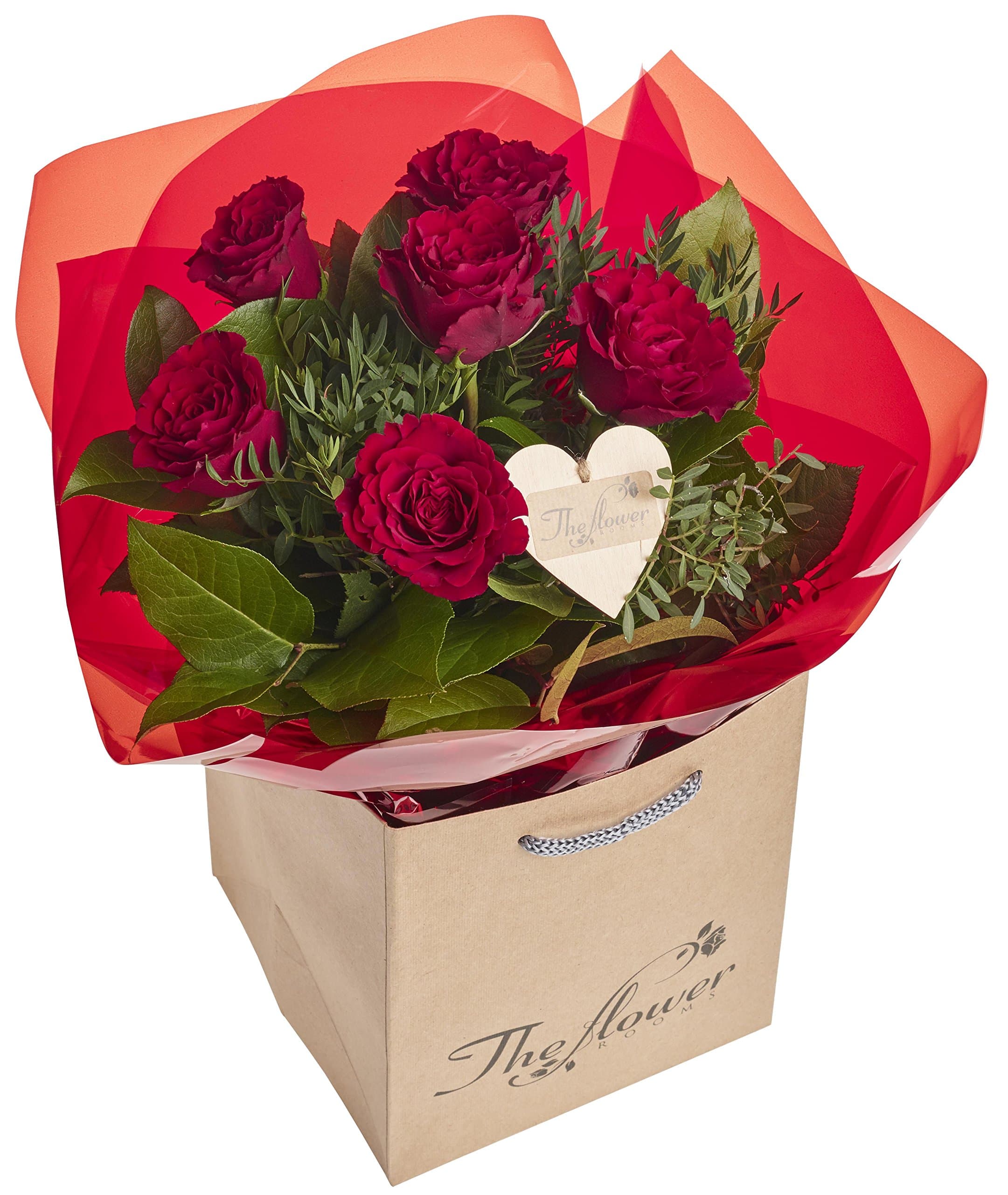 The Flower Rooms - 6 Red Rose Bouquet - Romantic Gift for her - Romantic Gift for him - Valentines Roses - Valentines Rose Flowers - Valentines Day Gift