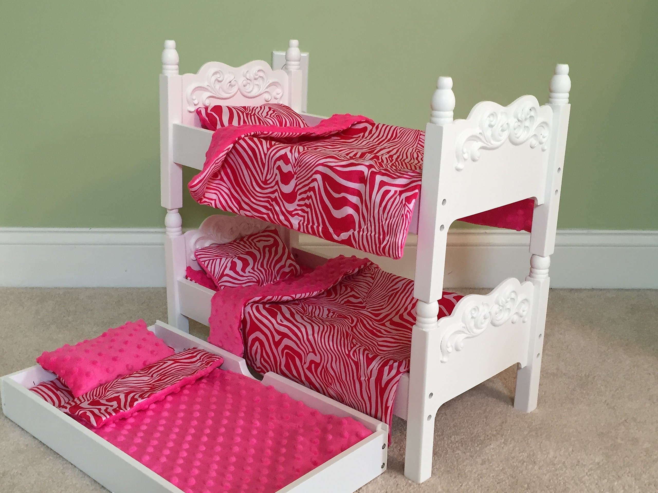 Doll Bunk Bed with Trundle and Bedding for 18" Dolls