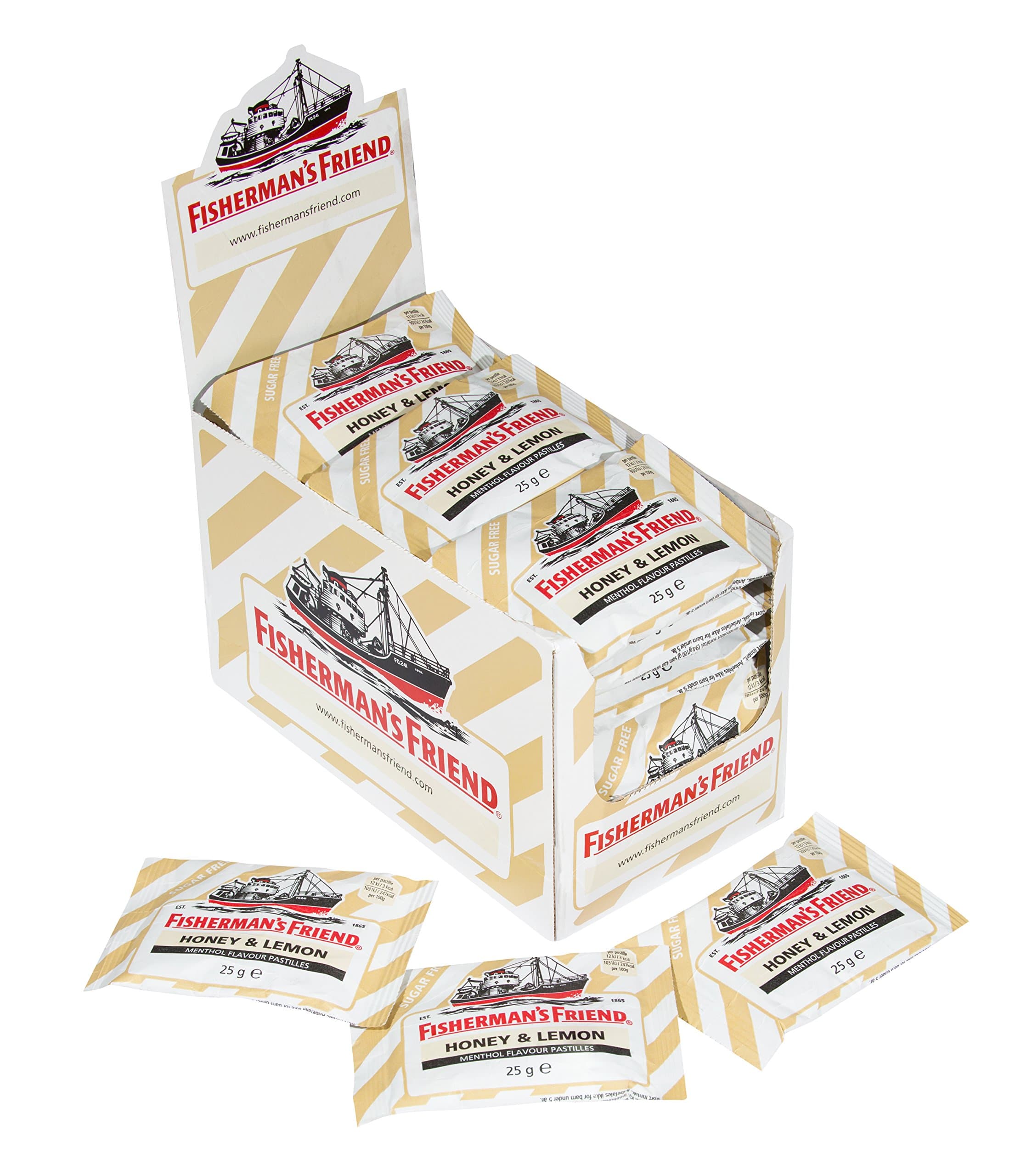 Fisherman’s Friend Honey & Lemon Lozenges, Sugar Free Extra Strong Menthol Throat Lozenges, Pack of 24 (25g)