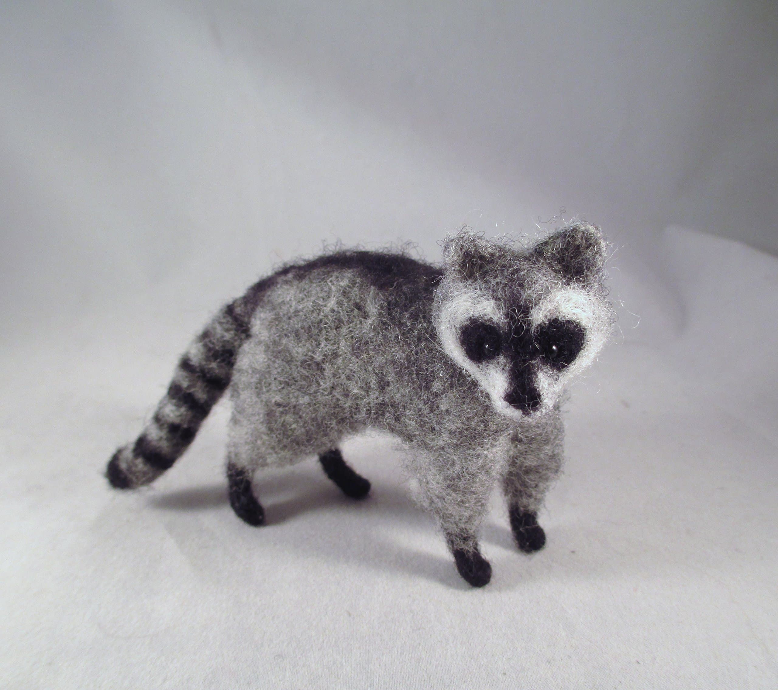 Handmade Needle Felted Raccoon Collectible Wool Fiber Sculpture
