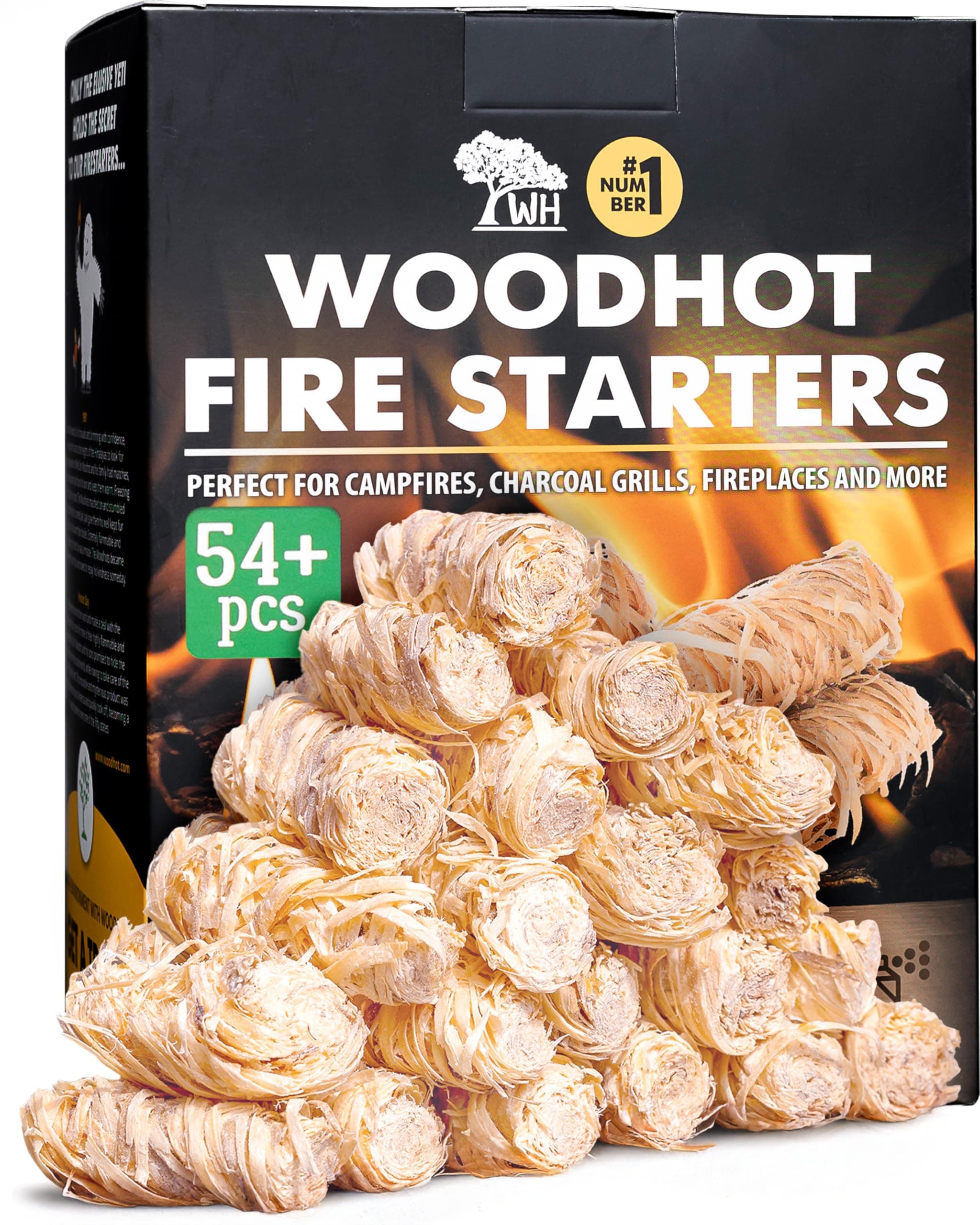 WH 54+ Pack Natural Fire Starters for Indoor Fireplace - Long-Burning Charcoal Starters - Odorless Firestarters for Wood Stove, Chimney, Campfires & Grill - Quick Ignite