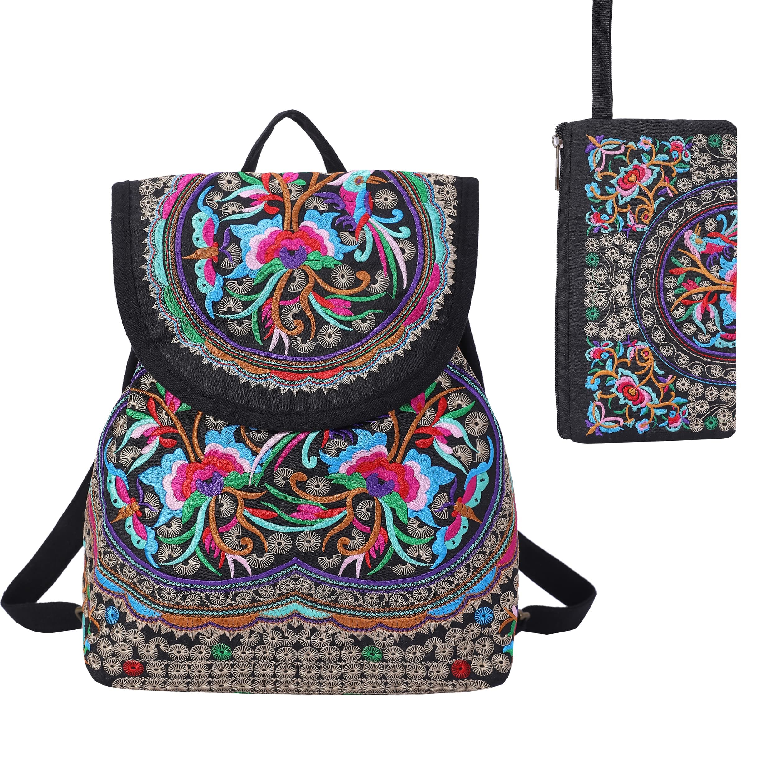 surrylakeVintage Embroidered Women Backpacks Boho Backpack Purse Ethnic Travel Shoulder Bag for Women