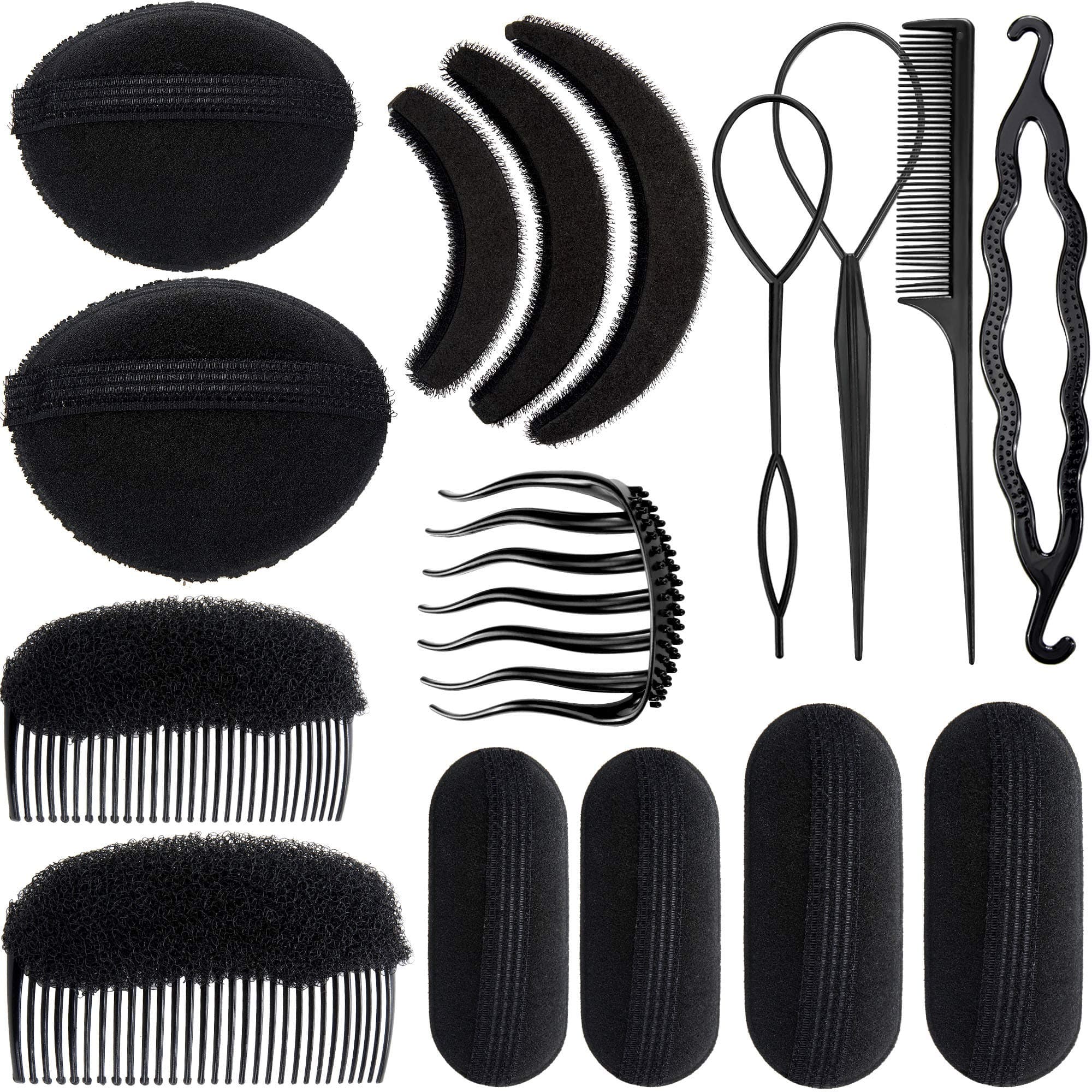 16 Pieces Hair Bump Sponge, Padding Volume Insert Tools, Simple Braid Tools, Bases up Combs, Hair Styling Accessories for Girls & Women