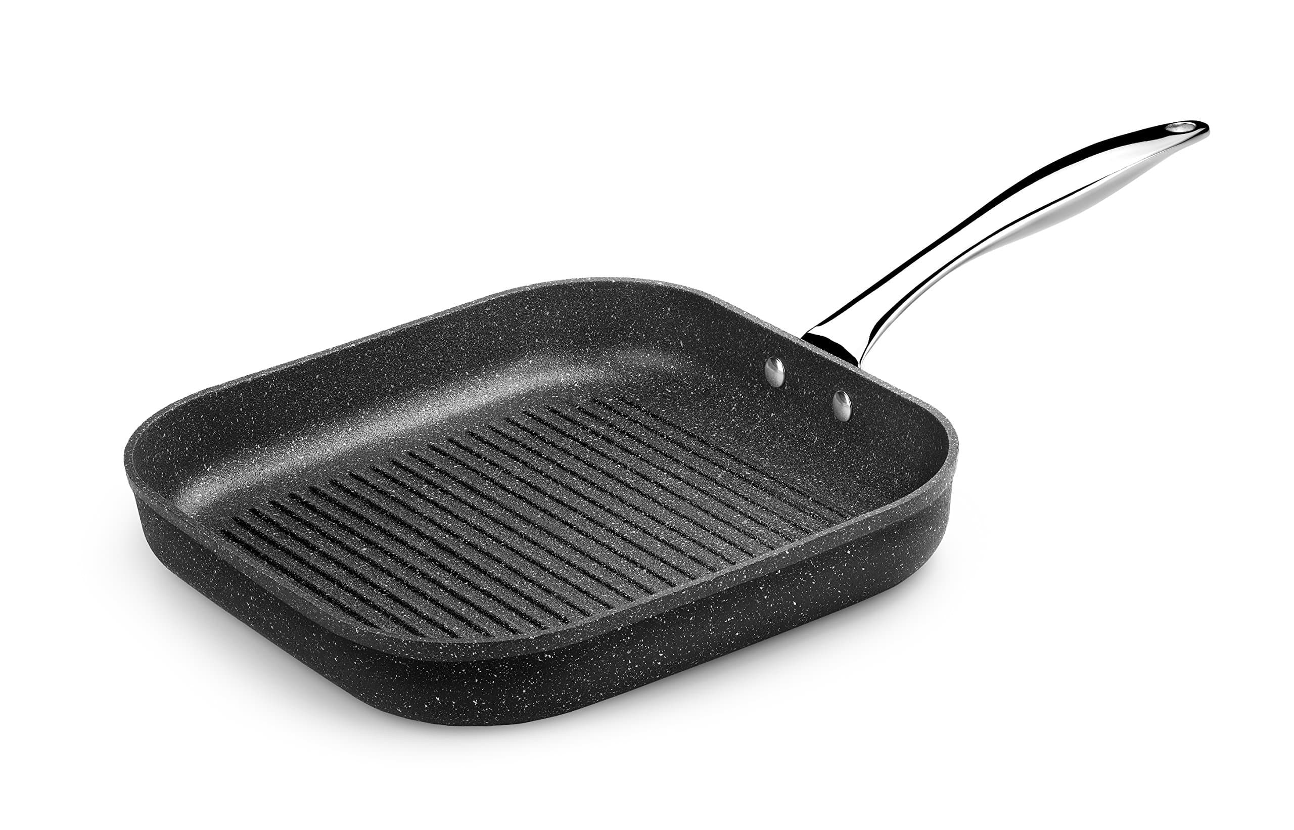 MonixMineral - Square Grill with Stripes 28 x 28 cm Forged Aluminium with Non-Stick, Type Stone, PFOA-free, Suitable induction