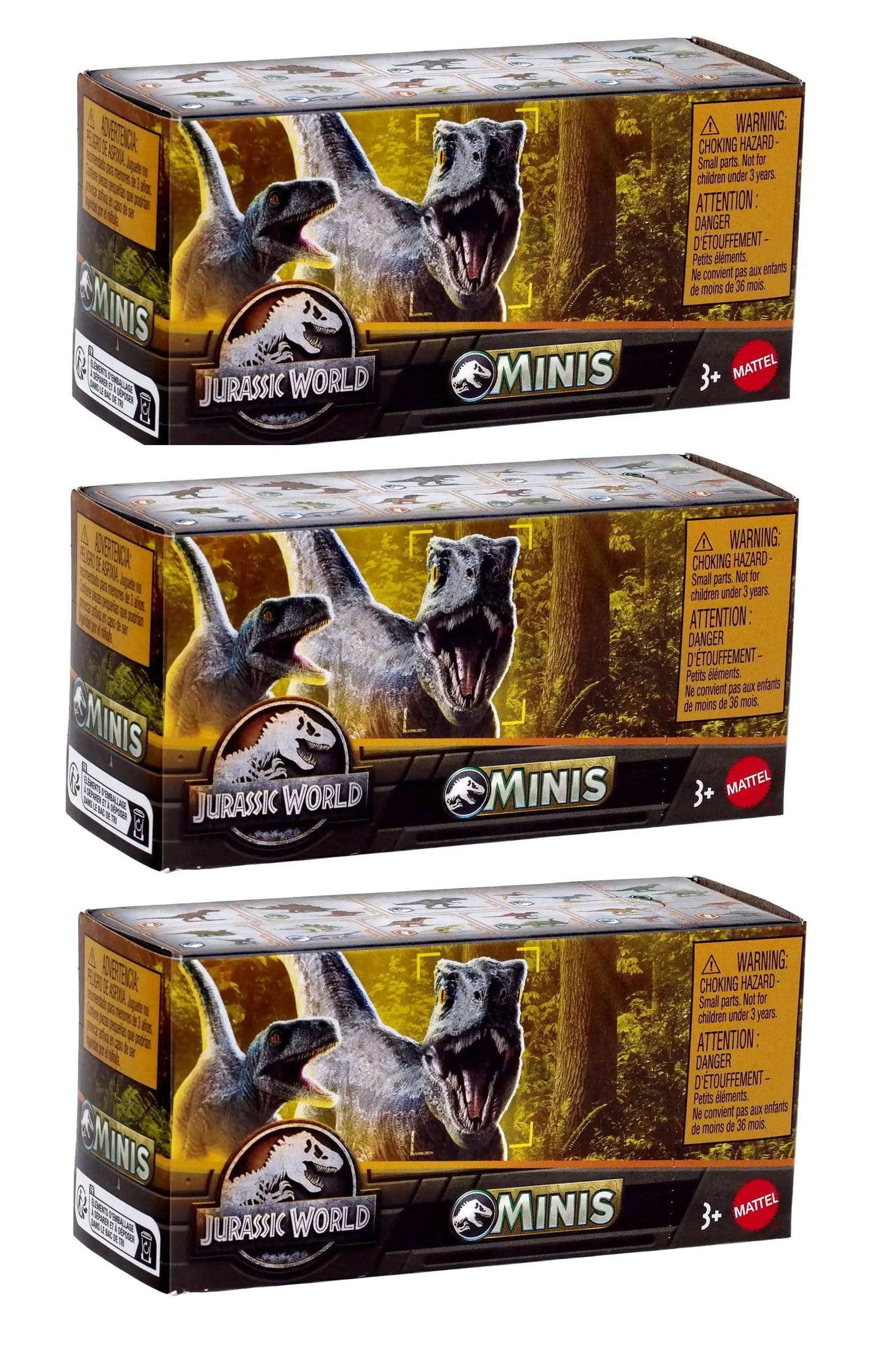Dinosaurs Minis Surprise Pack of Dinos Box – Bundle of 3 Blind Boxes | 1.125” Scale Mini Figures | Mattel Ages 3+