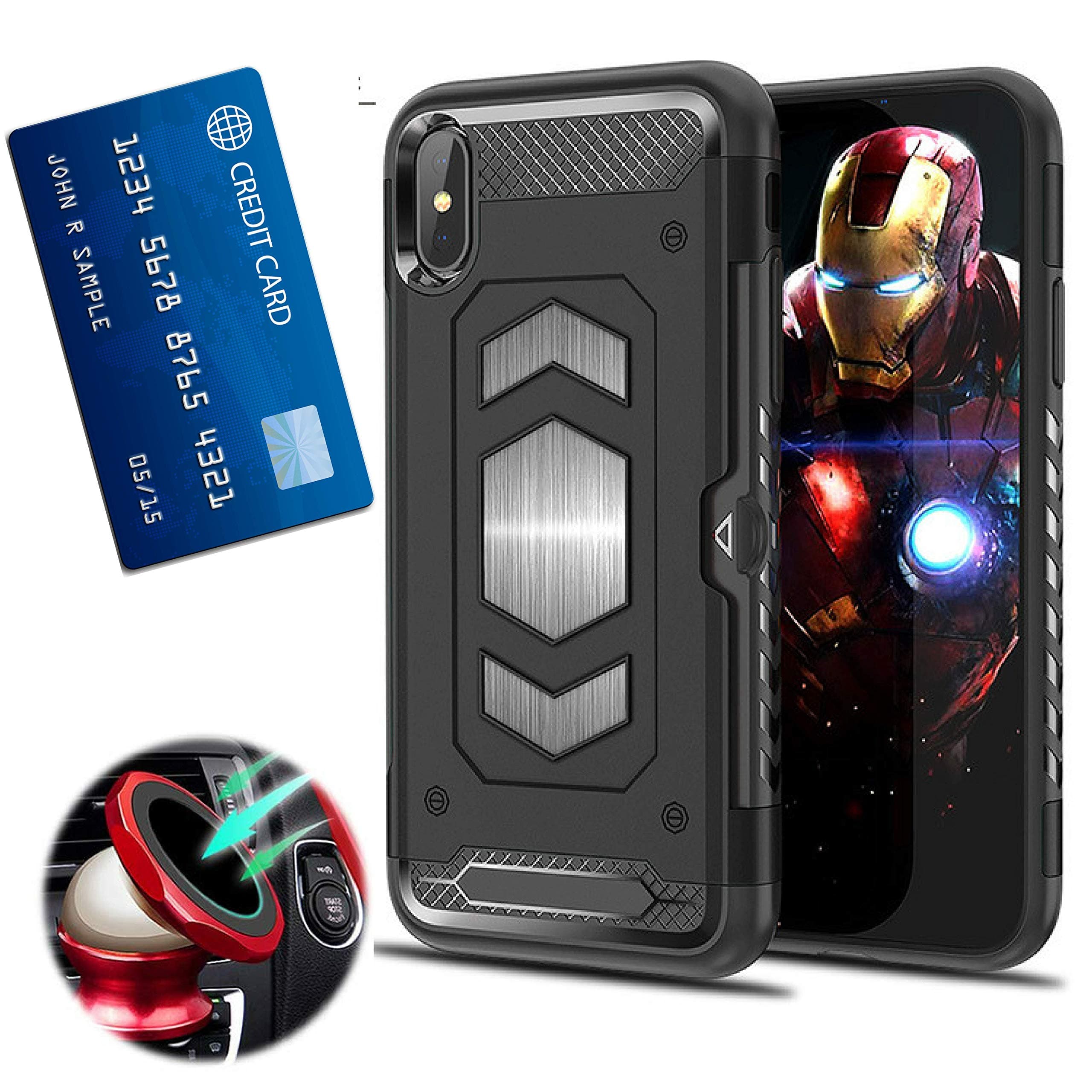 iPhone Xs Max Case with Card Holder, Magnetic car Back Full Body Armor Apple 6.5 Inches iPhone: - Black