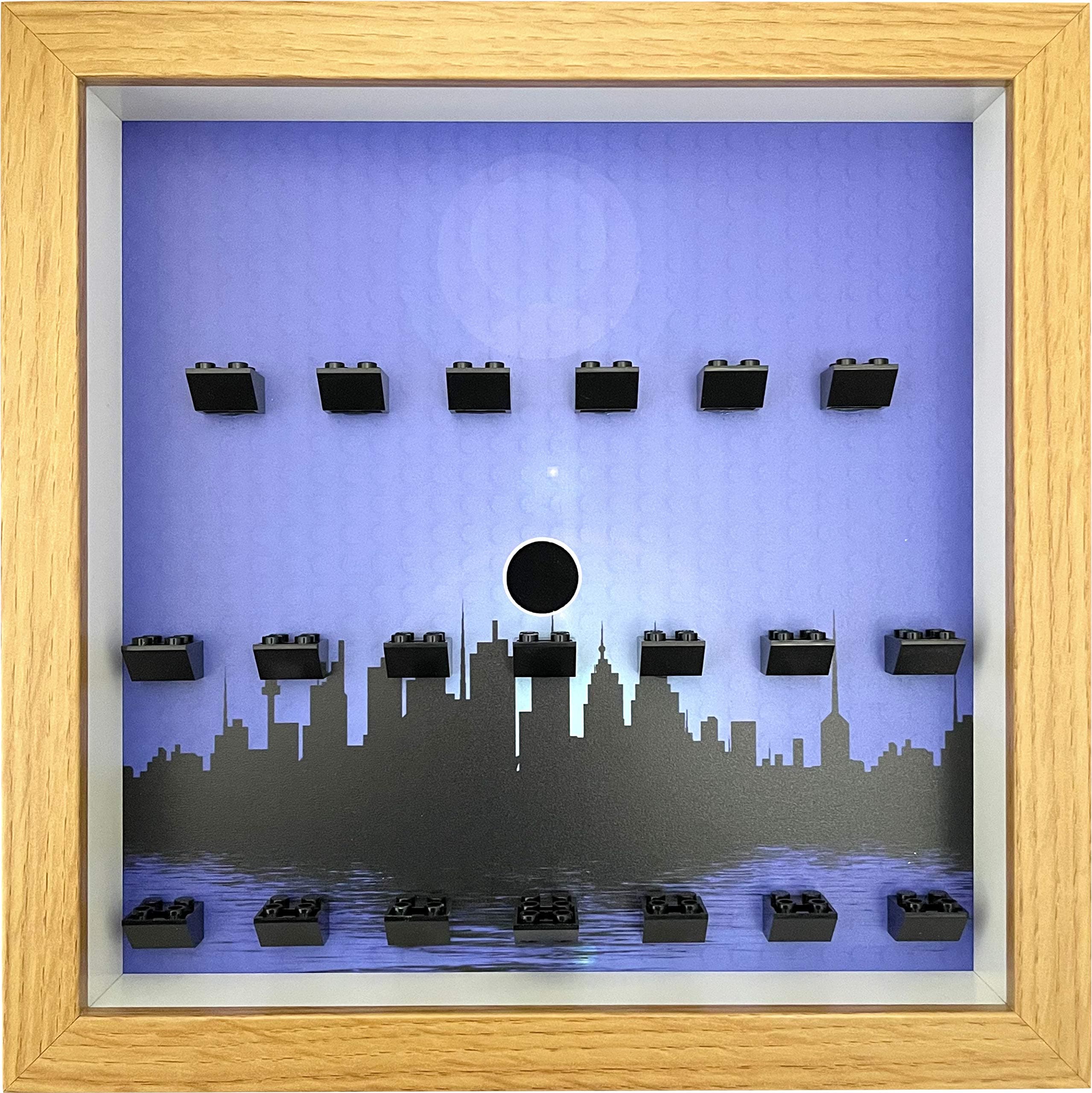 FRAMEPUNK Minifigure Display Frame Case - City - Compatible with LEGO Batman Movie Minifigures Series 1 71017 or 2 71020 - Hang or Standing - Removable Dust Protection Front Panel (Oak Effect)