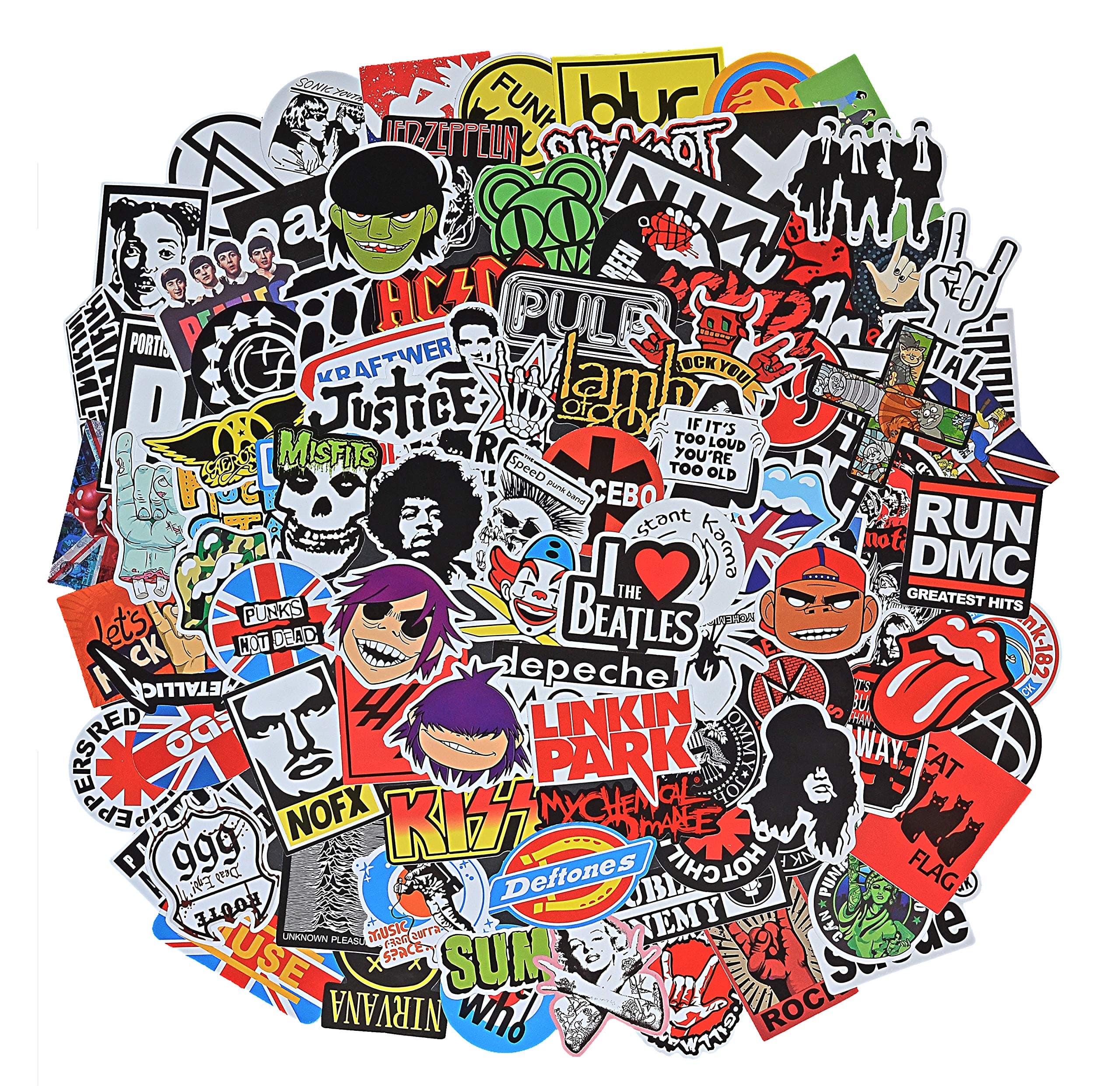 Band Stickers Pack Rock Roll Stickers -100 Pcs Vinyl Waterproof Stickers for Personalize Laptop, Electronic Organ, Guitar, Piano, Skateboard, Luggage Graffiti Decals (Stickers - B)