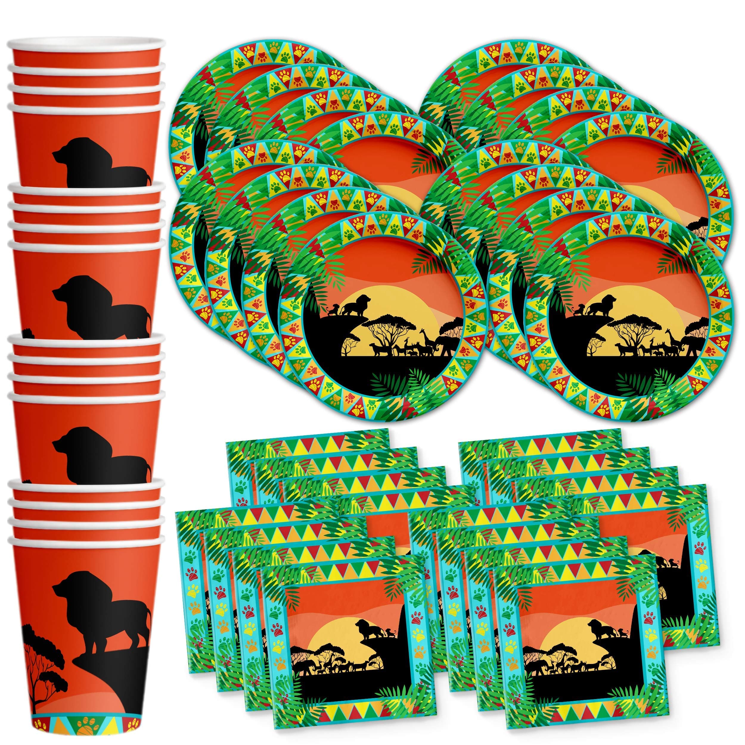 Sunset Safari Animals Birthday Party Supplies Set Plates Napkins Cups Kit for 16