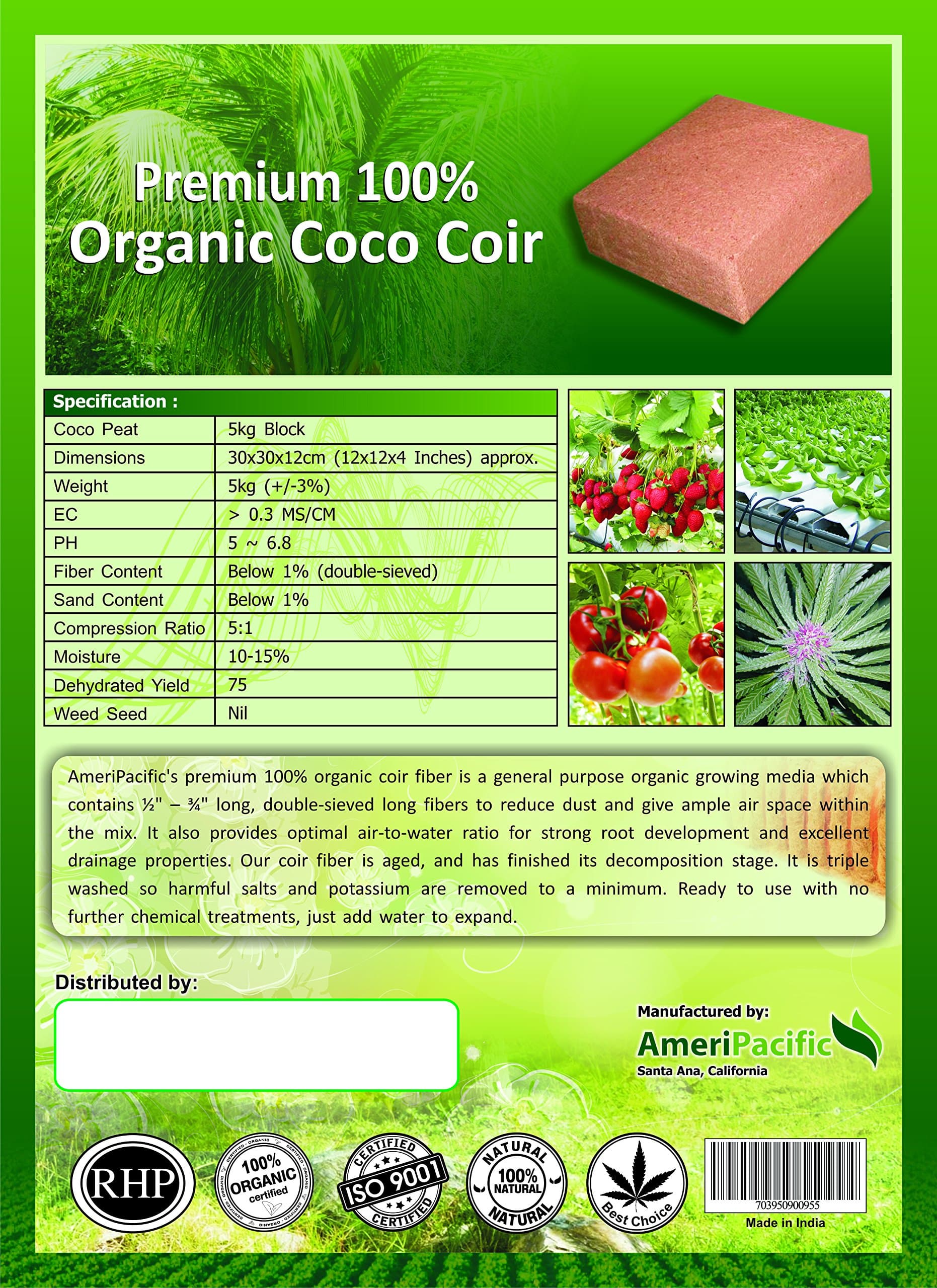 Compressed 5kg Coconut Coir Blocks – Low EC Coco Peat - For Hydroponics, Potted Plants, Garden, Planting Beds and Worm Farms