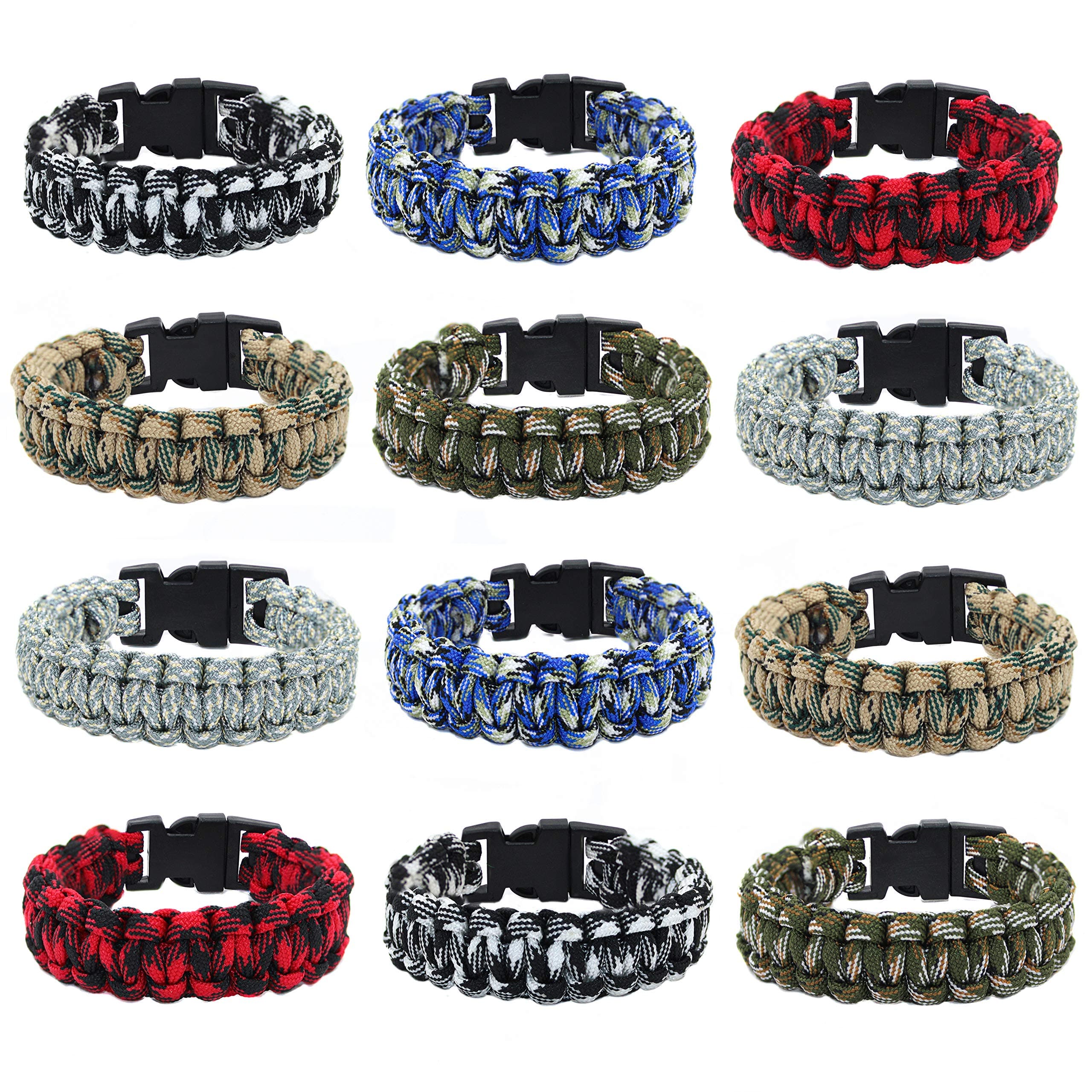 6 Pcs - Paracord Survivor Bracelet Braided with Whistle Parachute Cord - Top Quality- 'Great Party Favors' (Two Tone)